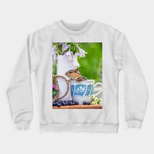 Chipmunk in a tea cup with blueberries Crewneck Sweatshirt